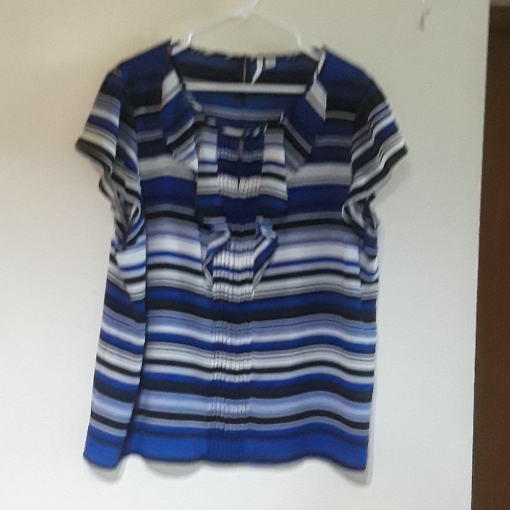 Blue White Black striped blouse